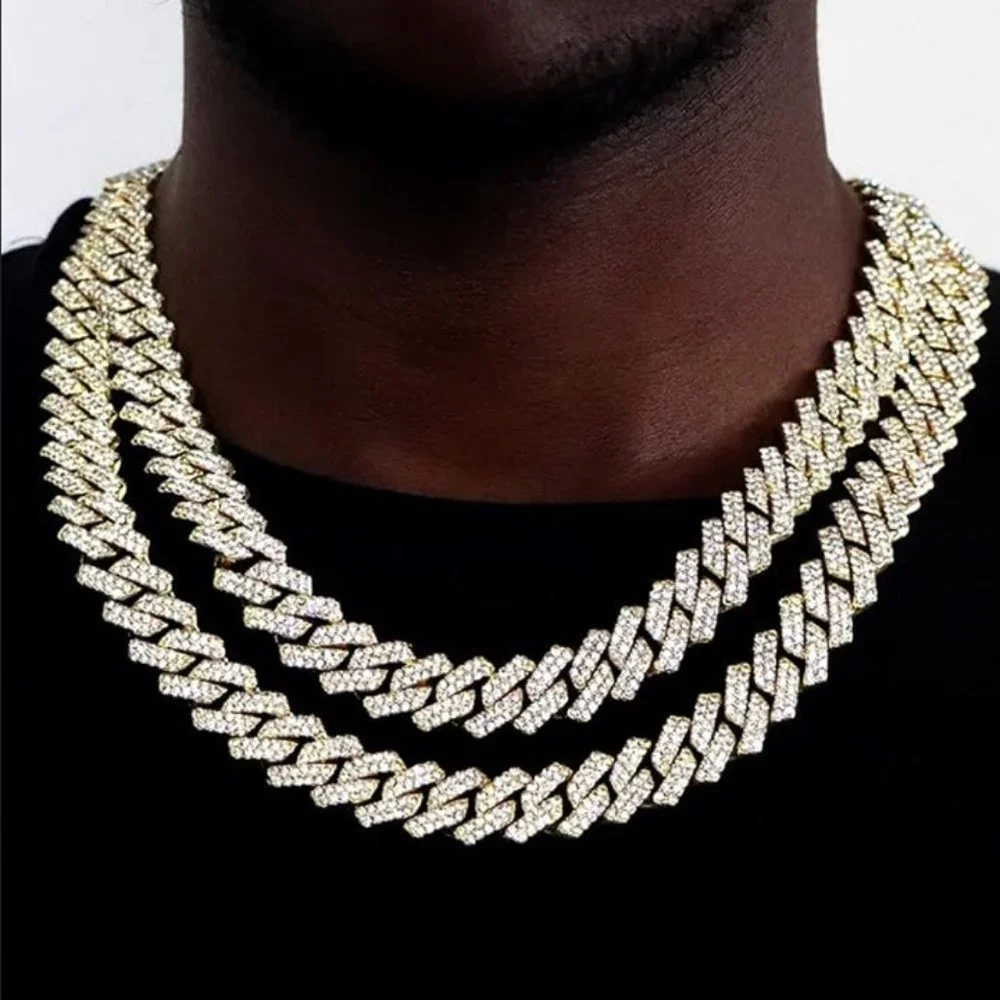 24" Mens 4ct Diamond 14K Gold Cuban Chain Link Necklace 4 ct 14 Karat Silver 24